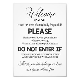 Wash Your Hands Medically Fragile New Baby Sign