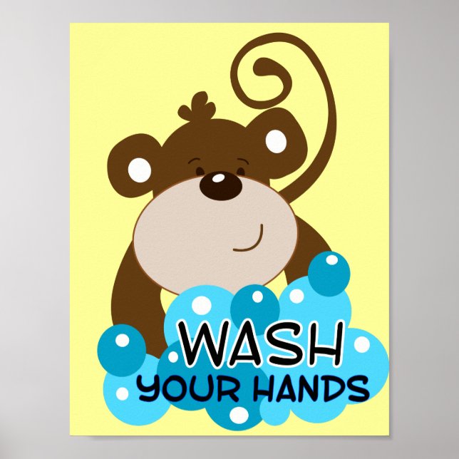 Wash Your Hands Monkey Bathroom Art Print (Front)