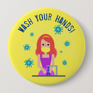 Wash Your Hands safety 4 Inch Round Button