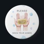 Wash Your Hands | Watercolor Illustration Button<br><div class="desc">Trendy watercolor hand drawn illustration of hand washing. Add your custom wording to this design by using the "Edit this design template" boxes on the right hand side of the item, or click the blue "Customize it" button to arrange the text, change the fonts and colours and to also add...</div>