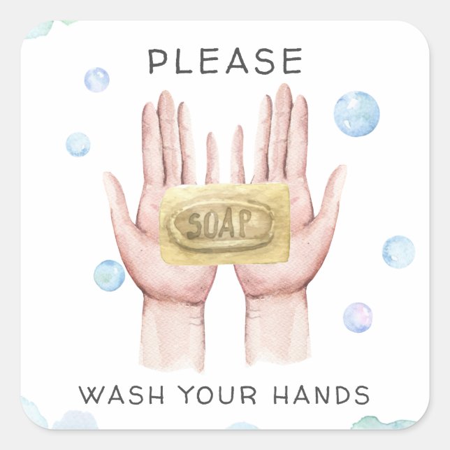 Wash Your Hands | Watercolor Illustration Sticker (Front)