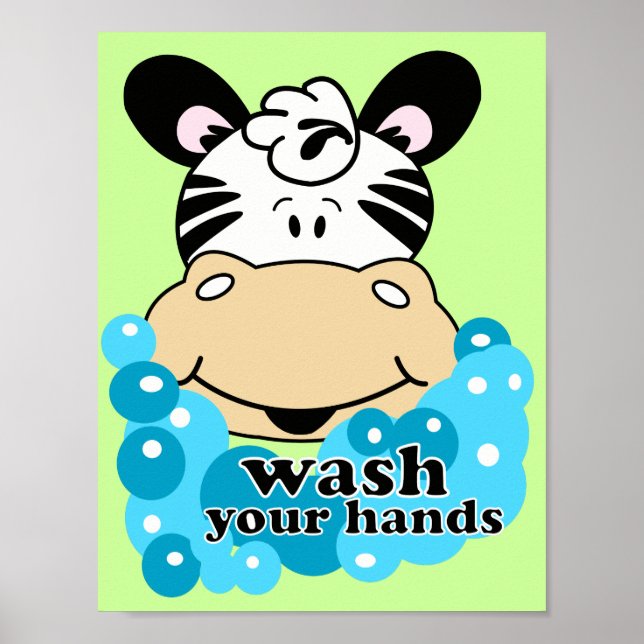 Wash Your Hands Zebra Bathroom Art Print (Front)