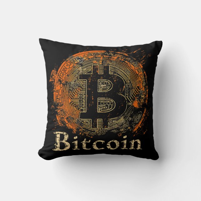 Washed Bitcoin logo crypto blockchain Design Throw Pillow (Front)