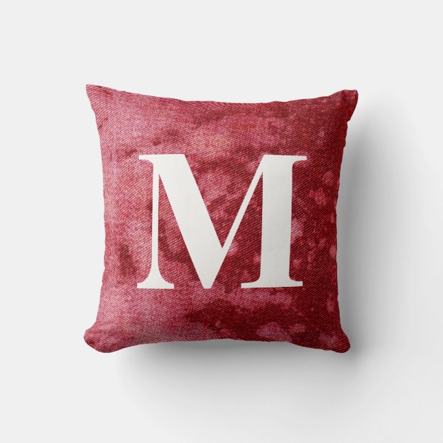 Washed Denim Design #10 with Monogram Throw Pillow (Front)