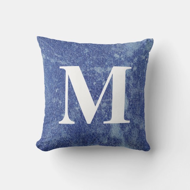 Washed Denim Design #12 with Monogram Throw Pillow (Front)
