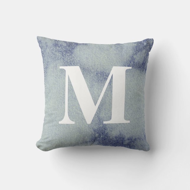 Washed Denim Design #1 with Monogram Throw Pillow (Front)