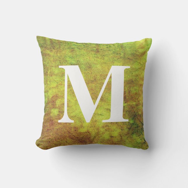 Washed Denim Design #5 with Monogram Throw Pillow (Front)