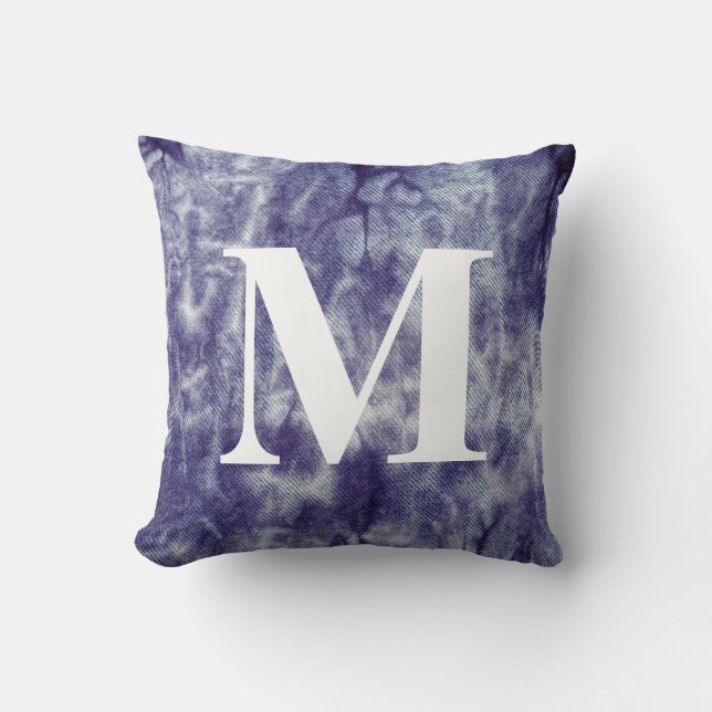 Washed Denim Design #6 with Monogram Throw Pillow (Front)