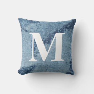 Washed Denim Design #9 with Monogram Throw Pillow