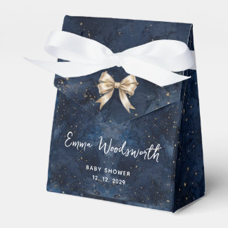 Washed Navy Blue Night Sky Golden Bow Baby Shower Favor Box