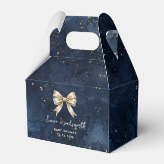 Washed Navy Blue Night Sky Golden Bow Baby Shower Favor Box