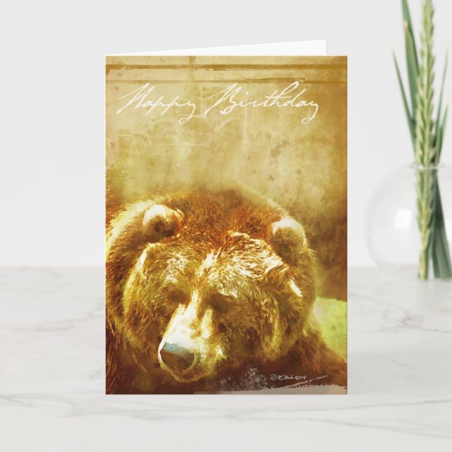 Washed painted Grizzly Bear Birthday Card (Front)