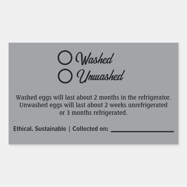 Washed Unwashed Chicken Egg Carton Packaging Sticker (Front)