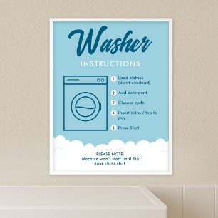 Washer Instructions Modern Laundromat Sign Poster