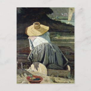 Washerwoman by the River, 1860 Postcard