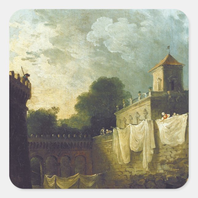 Washerwomen in the Moat of an Italian Villa Square Sticker (Front)