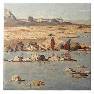 Washerwomen on the Banks of the Durance, 1866 Tile