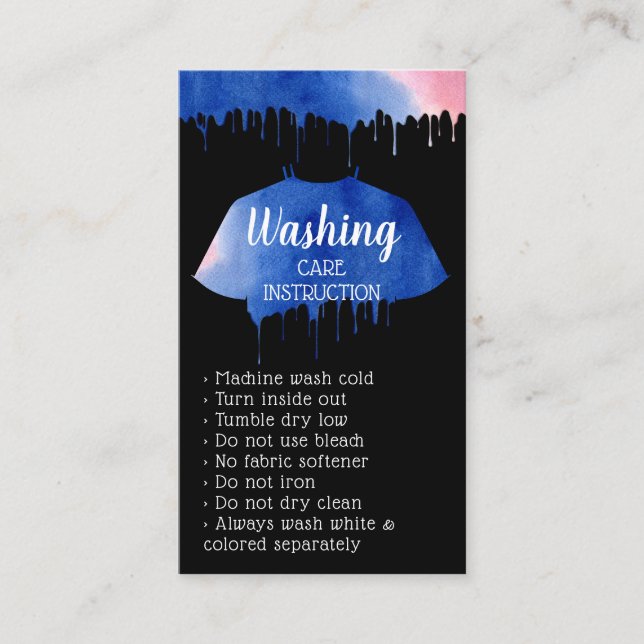 Washing Care Instruction black Business Card (Front)