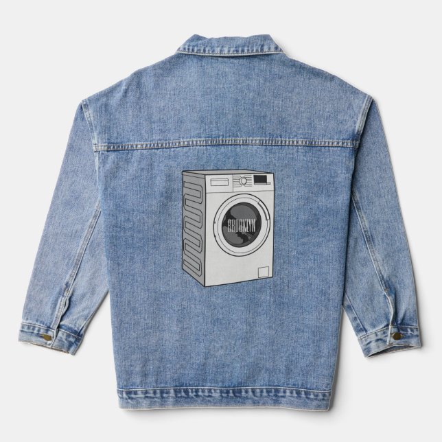 Washing machine cartoon illustration  denim jacket (Back)