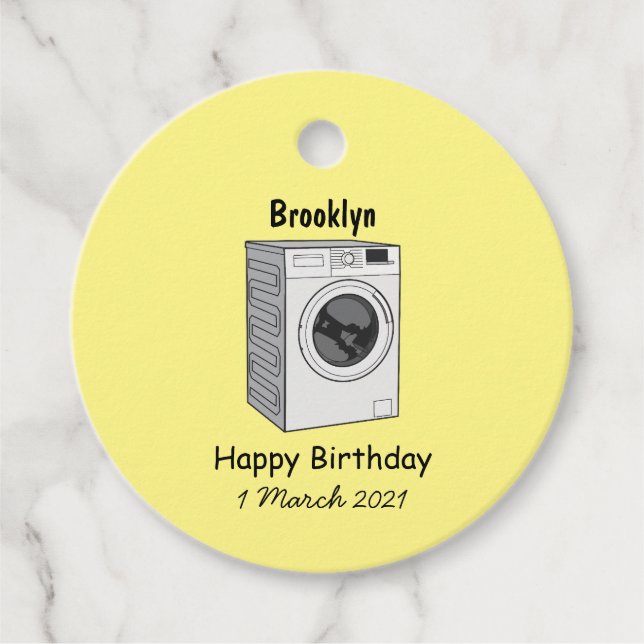 Washing machine cartoon illustration favour tags (Front)
