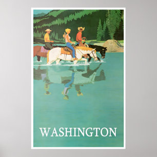 Washington Art Travel Poster Vintage Cowboy Print