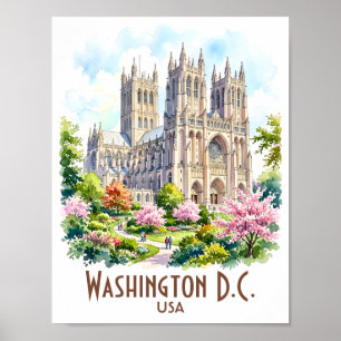 Washington Cathedral Religious Watercolor Custom Poster