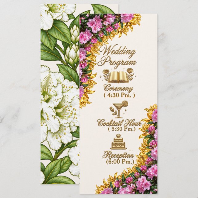 Washington Coast Rhododendron Wedding Program Card (Front/Back)