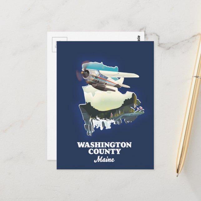 Washington county Maine Map Postcard (Front/Back In Situ)