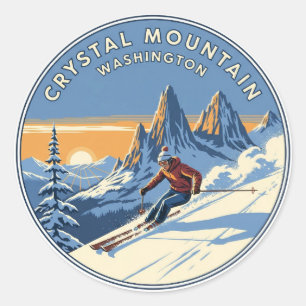Washington Crystal Mountain Skier Skiing Classic Round Sticker