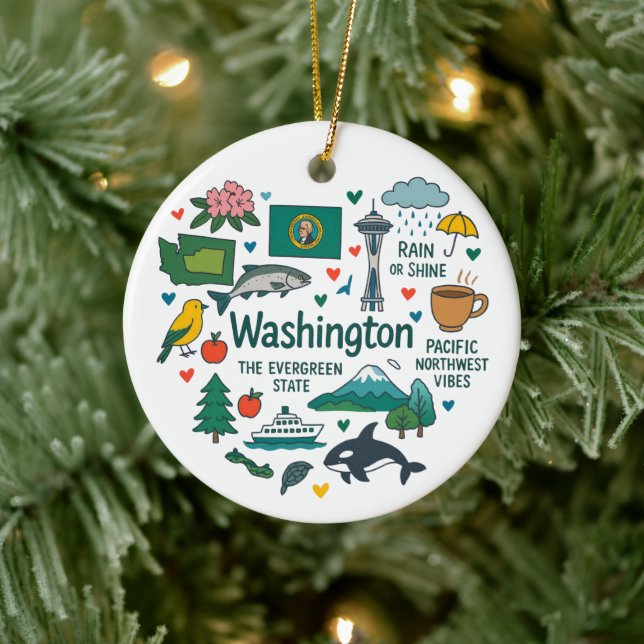 Washington Custom Family Trip Christmas Ceramic Ornament (Tree)
