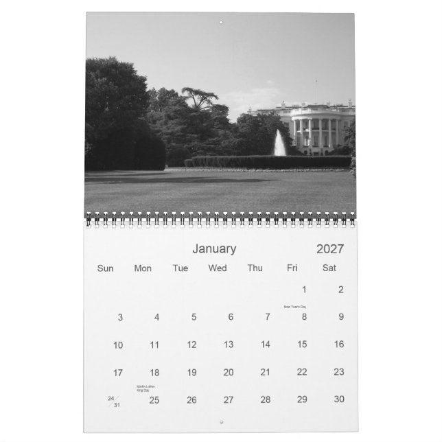 Washington D.C. in black & white Calendar (Jan 2027)