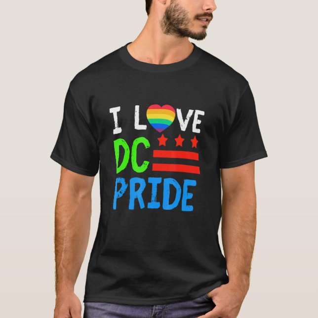 Washington D C Pride Month Rainbow Heart Gay And L T-Shirt (Front)