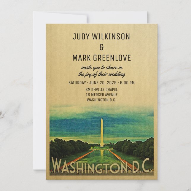 Washington D.C. Wedding Invitation DC Vintage (Front)