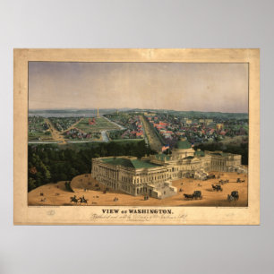 Washington DC 1852 Antique Panoramic Map Poster