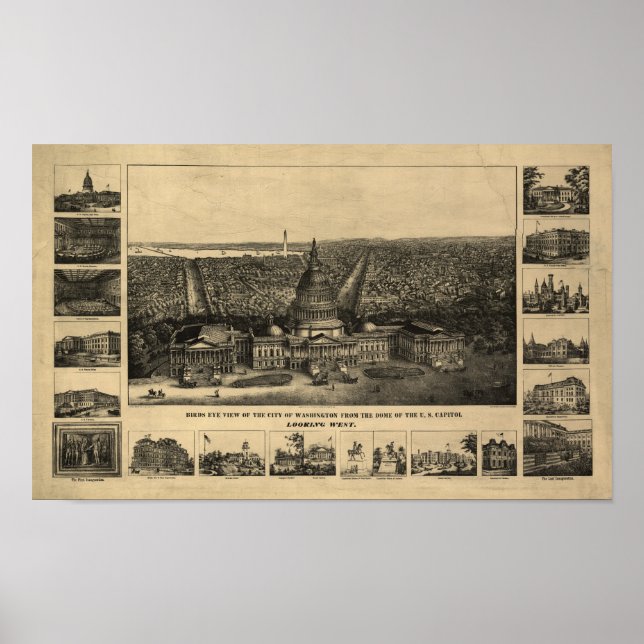 Washington DC 1860 Antique Panoramic Map Poster (Front)