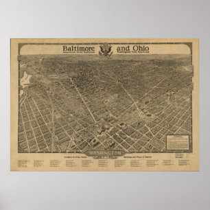 Washington DC 1923 Antique Panoramic Map Poster