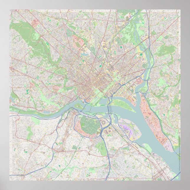 Washington, DC 40 inch map w/ street-level detail Poster (Front)