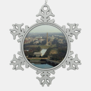 Washington DC Aerial Photograph Snowflake Pewter Christmas Ornament