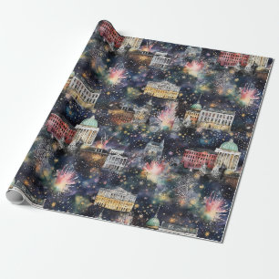 Washington DC at New Year's in Watercolors Wrapping Paper