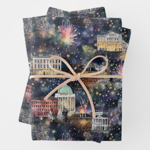 Washington DC at New Year's in Watercolors Wrapping Paper Sheet
