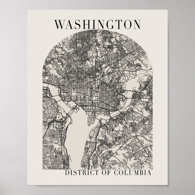 Washington DC Boho Arch Beige Street Map Poster (Front)