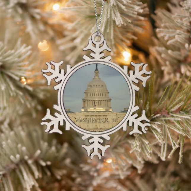 Washington, DC Capitol Building Snowflake Pewter Christmas Ornament (Tree)