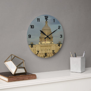Washington DC Capitol Building w/Black Numerals Large Clock