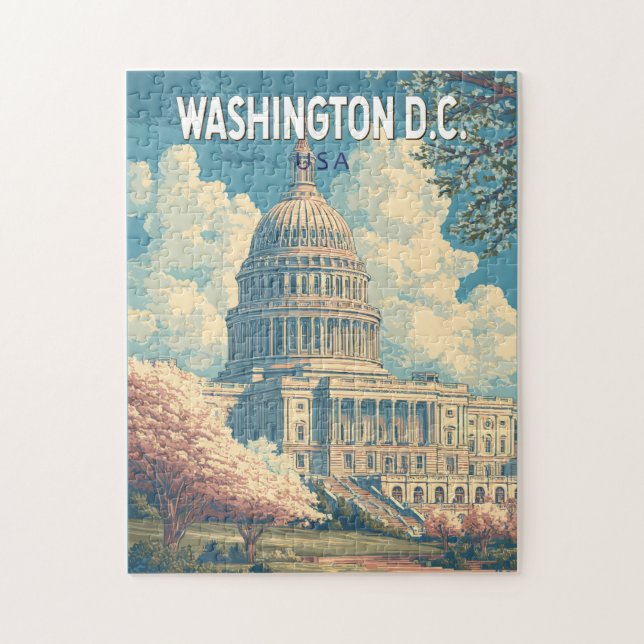 Washington DC Capitol Travel Art Vintage Jigsaw Puzzle (Vertical)