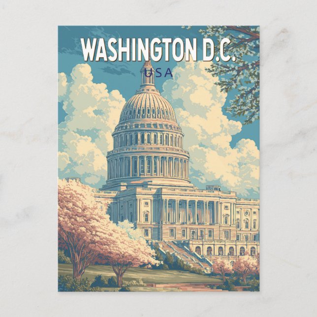 Washington DC Capitol Travel Art Vintage Postcard (Front)