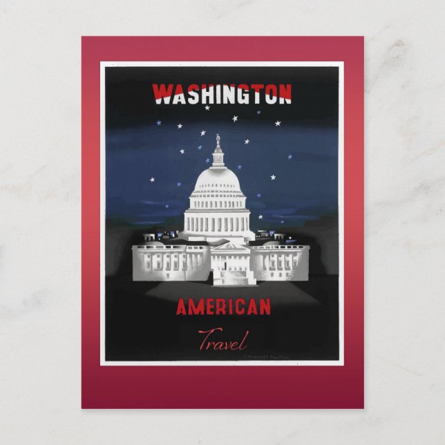 Washington DC Capitol Vintage Travel Poster Postcard (Front)