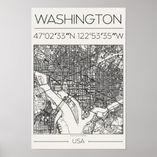 Washington DC Charcoal City Map Poster ModernUrban