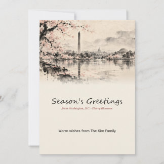 Washington DC Cherry Blossom Ink Wash Holiday Card