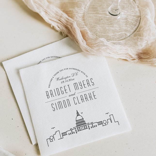 Washington DC Deco Skyline | Wedding Event Napkin (Creator Uploaded)