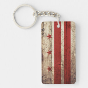 Washington DC Flag on Old Wood Grain Keychain